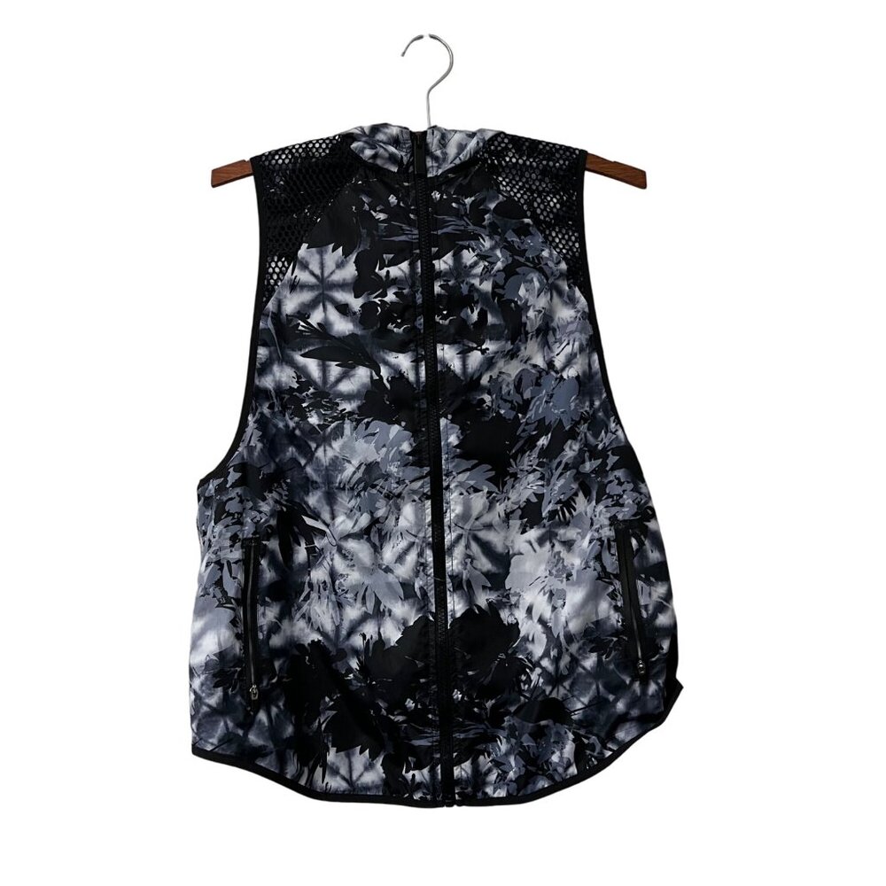 Alala Black Gray Floral Windbreaker Mesh Full Zip Hooded Vest Size Medium